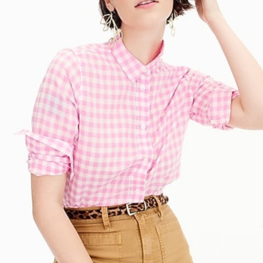 J. Crew Pink Gingham Shirt Button Down